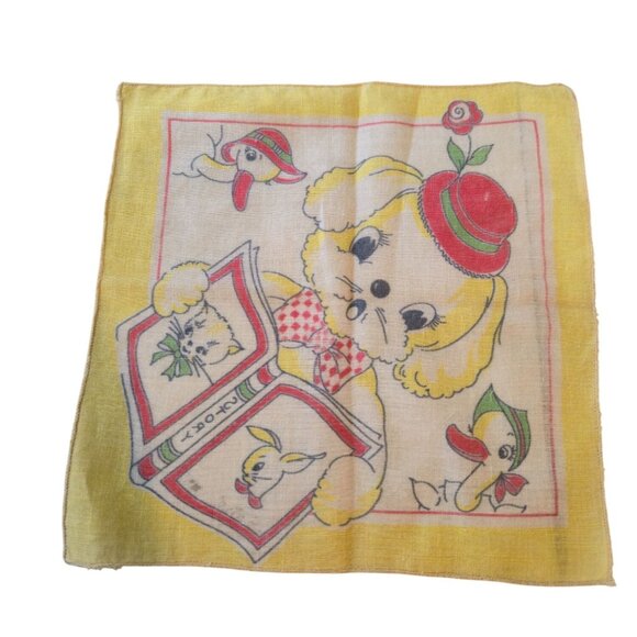 Vintage Children’s Handkerchief Lot 3 1950s Storybook Dog Nursery Retro Hankies - Picture 3 of 11